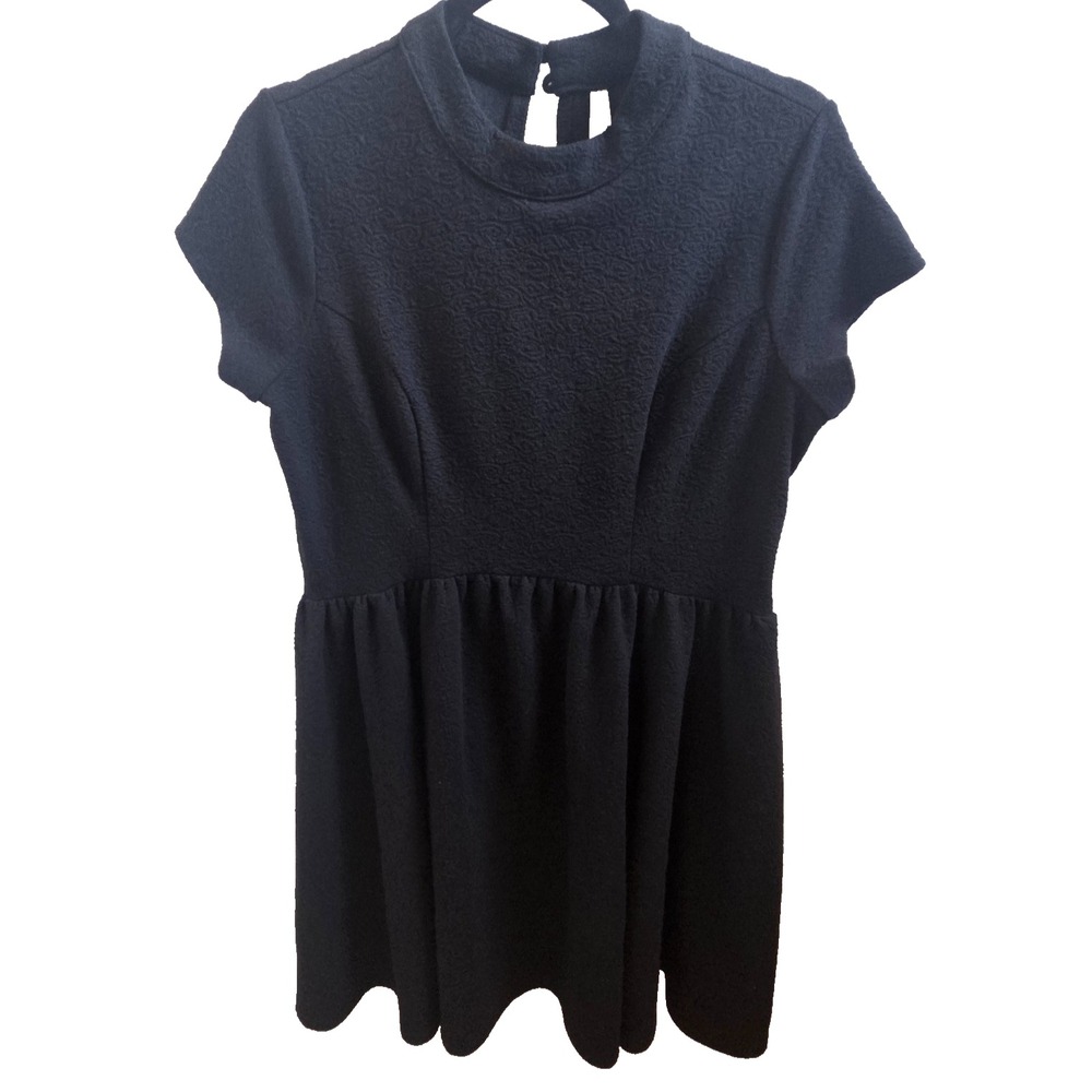 Xhilaration Black Jacquard Dress Womens XL Fit Flare Short Sleeve Back Zip